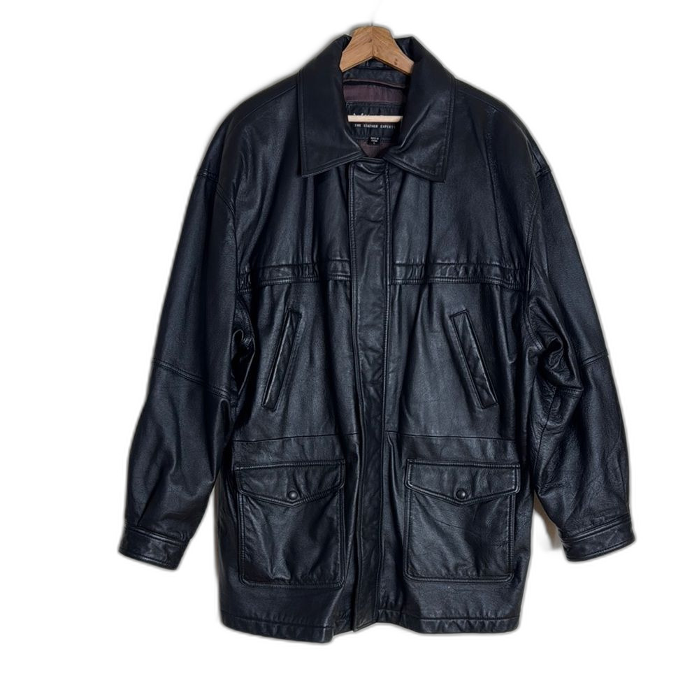 Vtg Wilson the leather experts Men's Black Leather Jacket size large pockets 90s